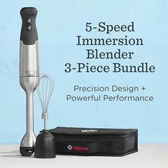 Vitamix 5-Speed Immersion Blender 3-Piece Bundle with Whisk Attachment and Storage Case, Professional-Grade Hand Blender with 625-Watt Motor and Stainless-Steel Blade, Stainless Steel/Black